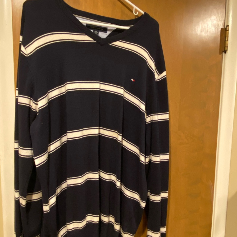 Navy and white stripe Tommy Hilfiger men’s sweater